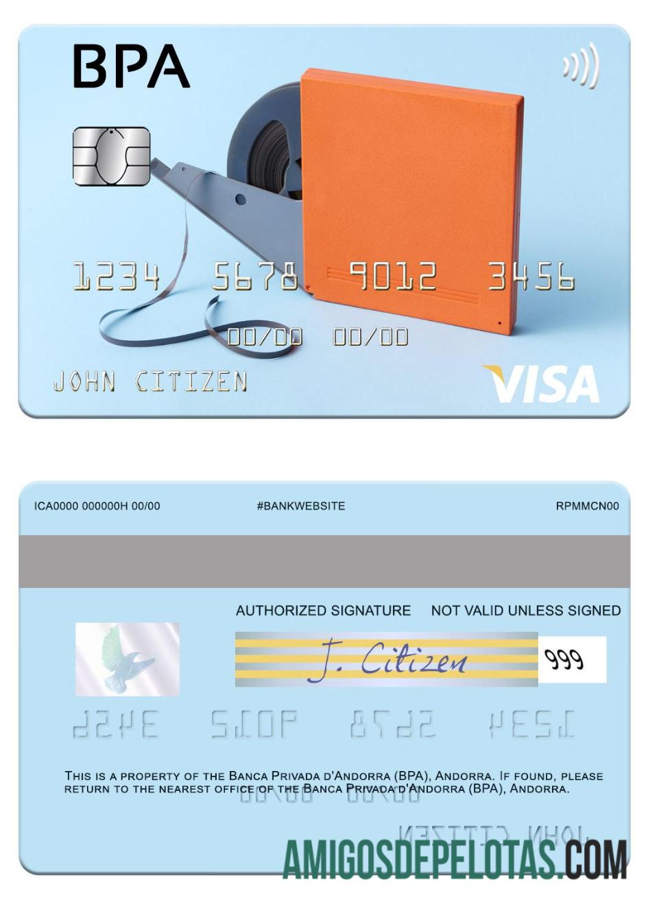 Cartão Visa Andorra Private Bank Of Andorra (BPA) exemplo real